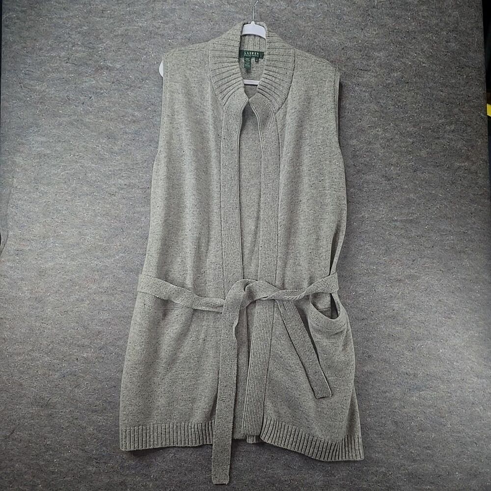Ralph Lauren Sleeveless Cardigan Sweater Long Wool-Cashmere Blend Womens Sz 2X